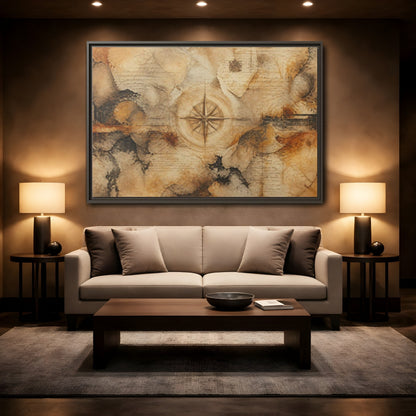 Mockup 2. Abstract Compass Rose Map shown as framed canvas print