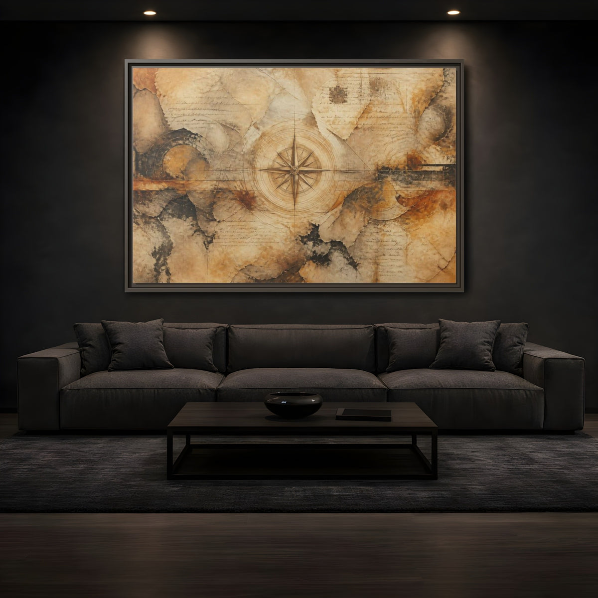 Mockup 3. Abstract Compass Rose Map shown as framed canvas print