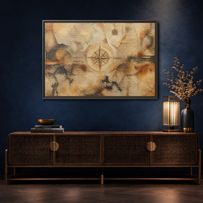 Mockup 4. Abstract Compass Rose Map shown as framed canvas print