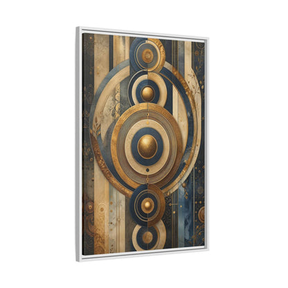 Abstract Concentric Circles Blue Gold Framed Canvas Wall Art - Living Room Decor shown as canvas wall art