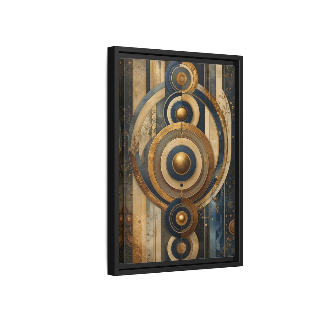 Side Mockup 6. Abstract Concentric Circles Blue Gold Abstract shown as stretched canvas wall art