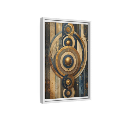 Abstract Concentric Circles Blue Gold Framed Canvas Wall Art - Living Room Decor shown as canvas wall art
