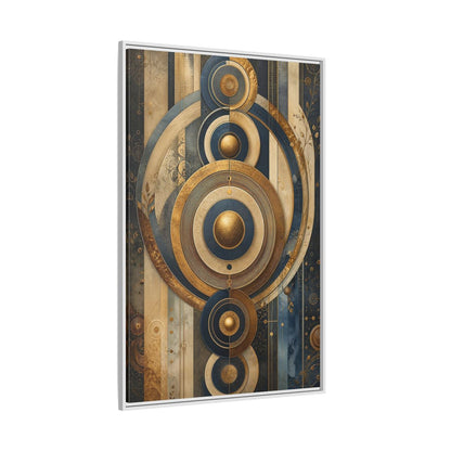 Abstract Concentric Circles Blue Gold Framed Canvas Wall Art - Living Room Decor shown as canvas wall art