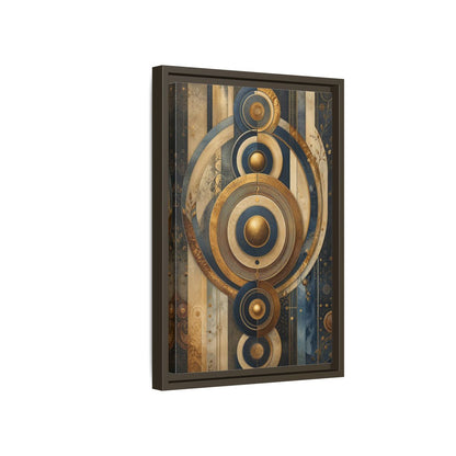 Abstract Concentric Circles Blue Gold Framed Canvas Wall Art - Living Room Decor shown as canvas wall art