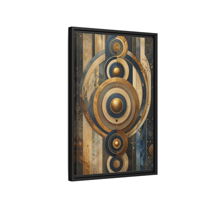 Abstract Concentric Circles Blue Gold Framed Canvas Wall Art - Living Room Decor shown as canvas wall art