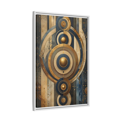Abstract Concentric Circles Blue Gold Framed Canvas Wall Art - Living Room Decor shown as canvas wall art