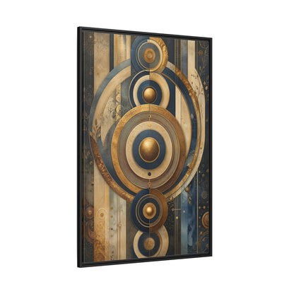 Abstract Concentric Circles Blue Gold Framed Canvas Wall Art - Living Room Decor shown as canvas wall art