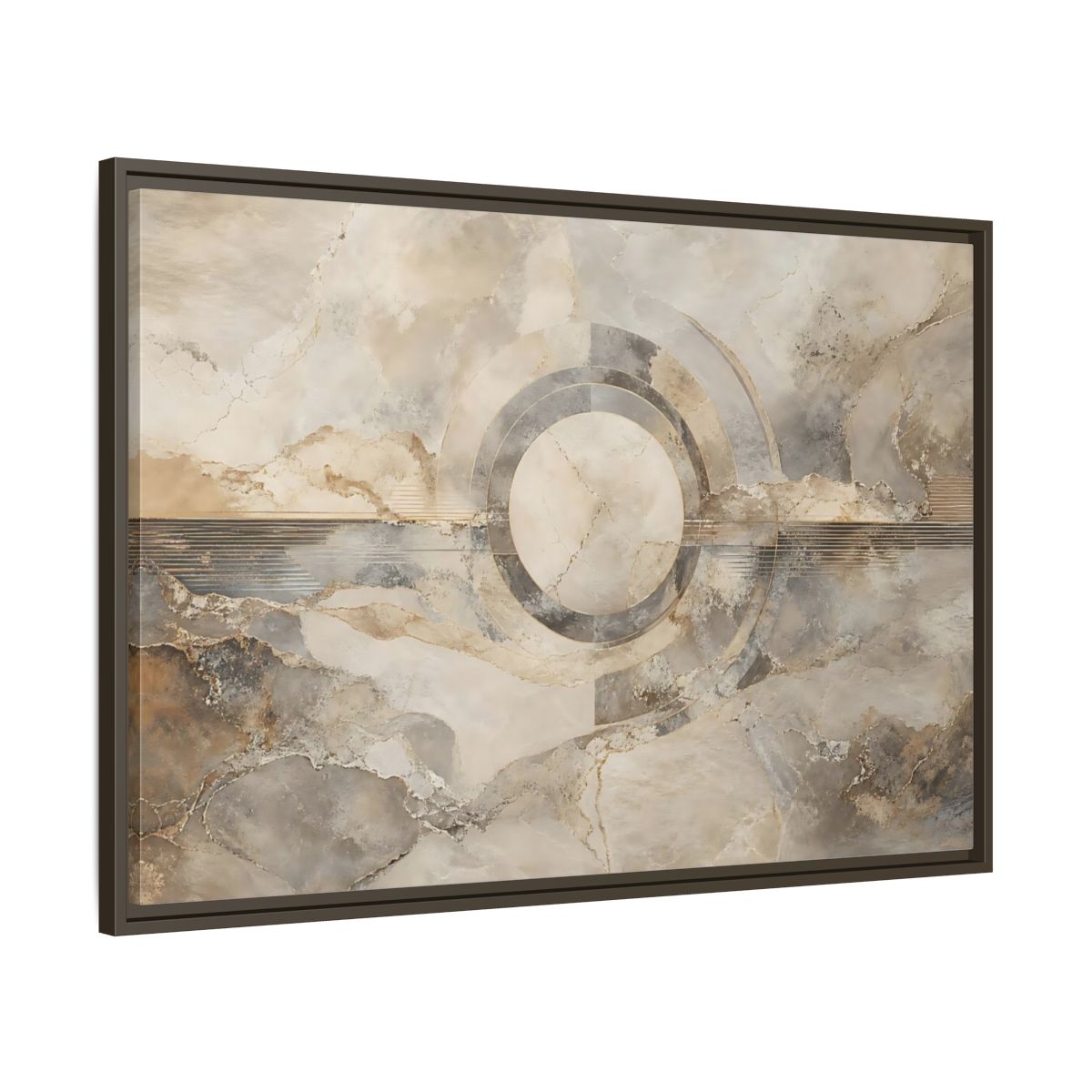 Main Mockup. Abstract Concentric Circles Neutral Abstract shown as stretched canvas wall art