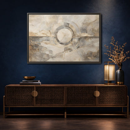 Mockup 4. Abstract Concentric Circles Neutral Abstract shown as stretched canvas wall art