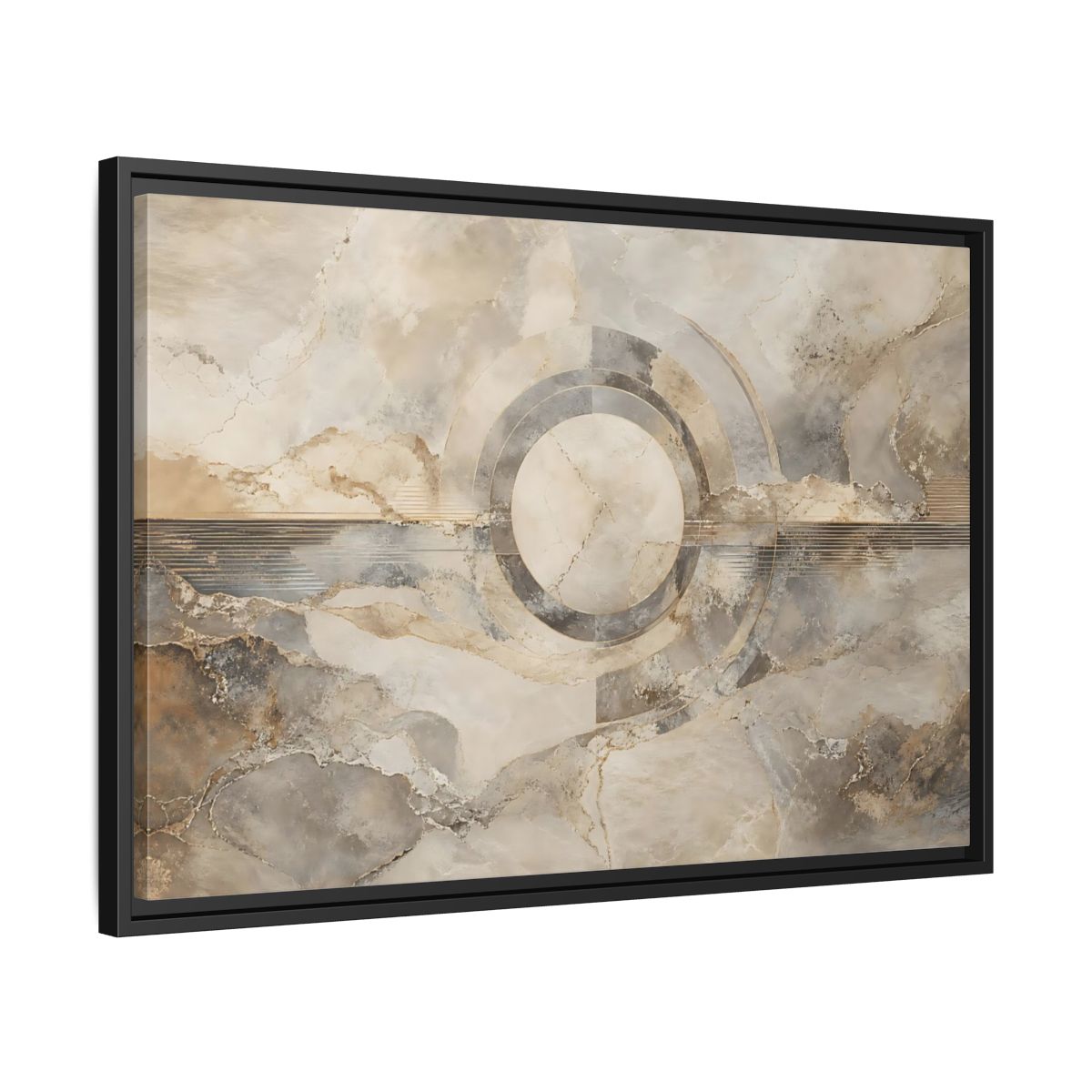 Side Mockup 14. Abstract Concentric Circles Neutral Abstract shown as stretched canvas wall art