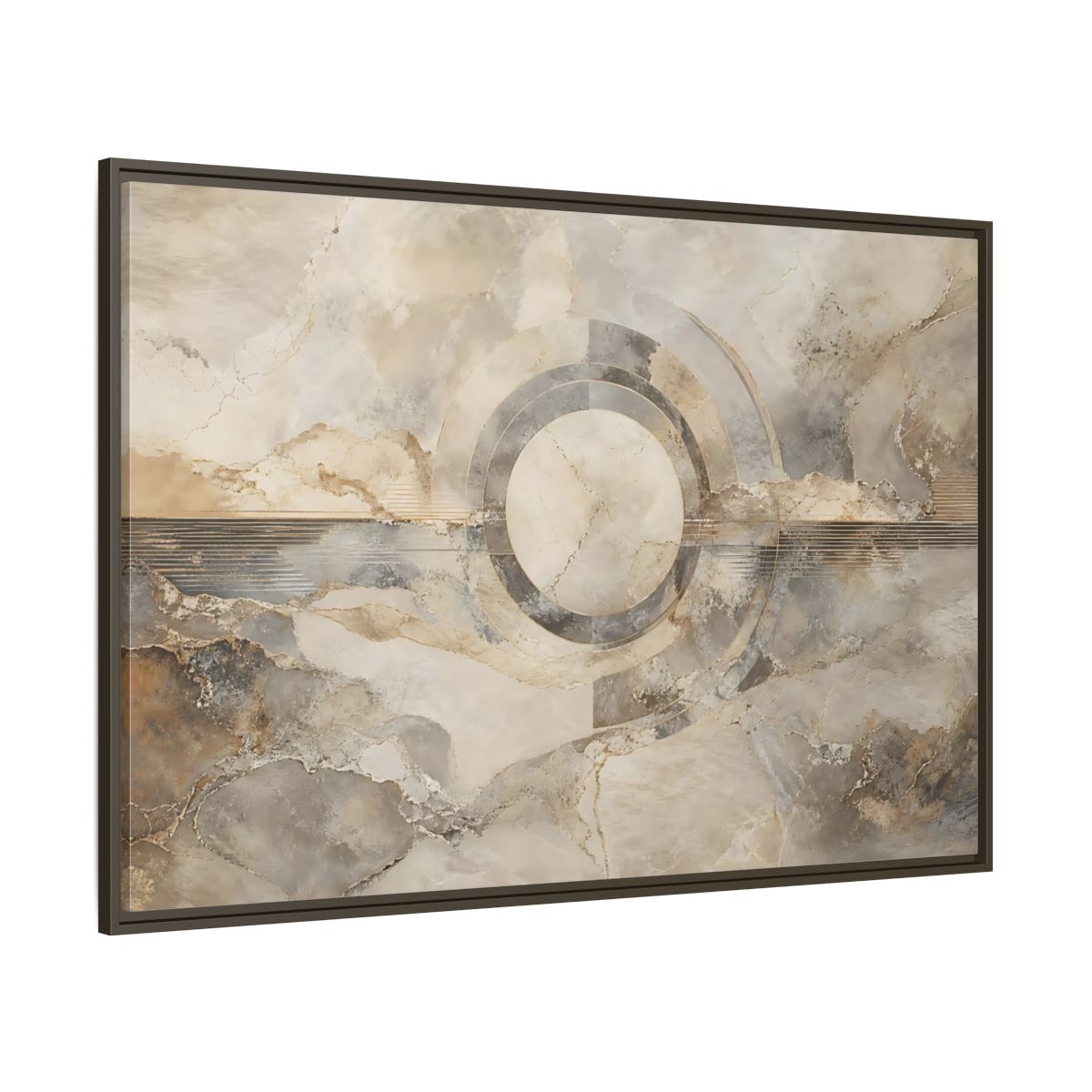 Side Mockup 8. Abstract Concentric Circles Neutral Abstract shown as stretched canvas wall art