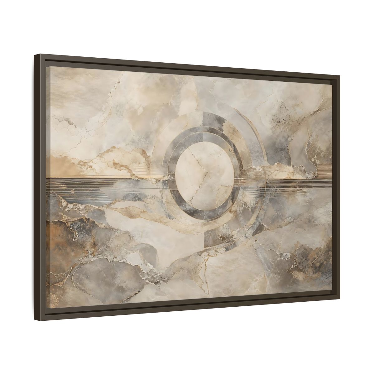 Side Mockup 11. Abstract Concentric Circles Neutral Abstract shown as stretched canvas wall art