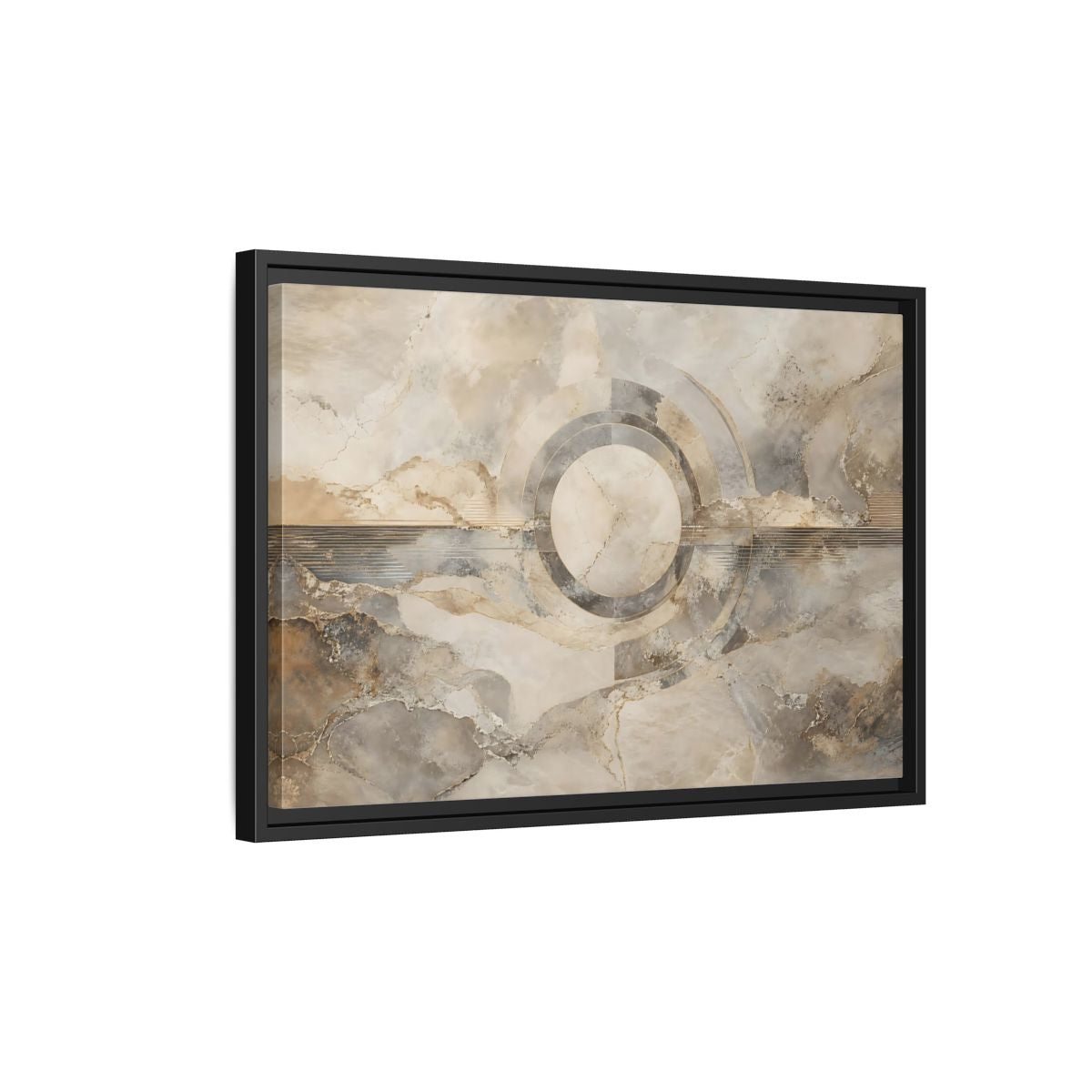 Side Mockup 3. Abstract Concentric Circles Neutral Abstract shown as stretched canvas wall art
