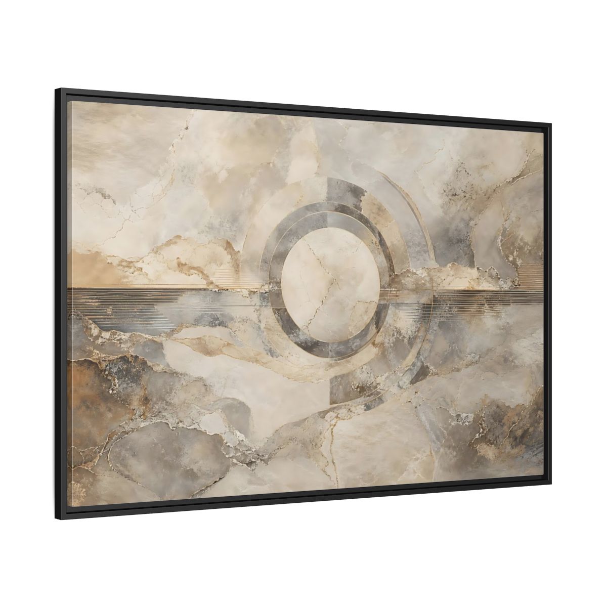 Side Mockup 12. Abstract Concentric Circles Neutral Abstract shown as stretched canvas wall art