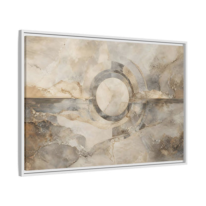 Side Mockup 9. Abstract Concentric Circles Neutral Abstract shown as stretched canvas wall art