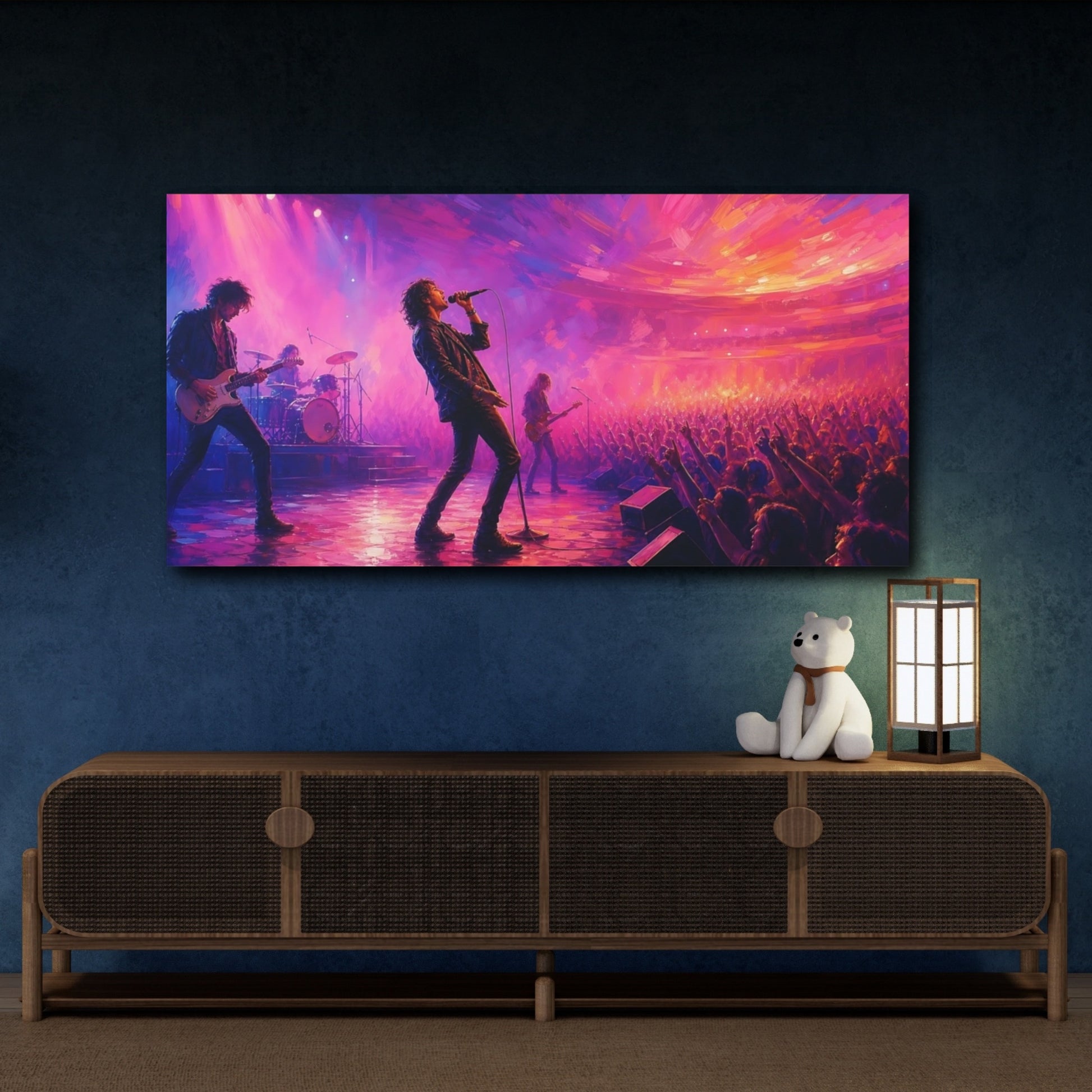 Mockup 4. Abstract Concert Purple Pink Concert shown as canvas print