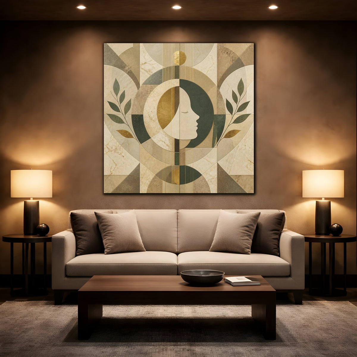 Mockup 2. Abstract Contemplative Face shown as canvas print