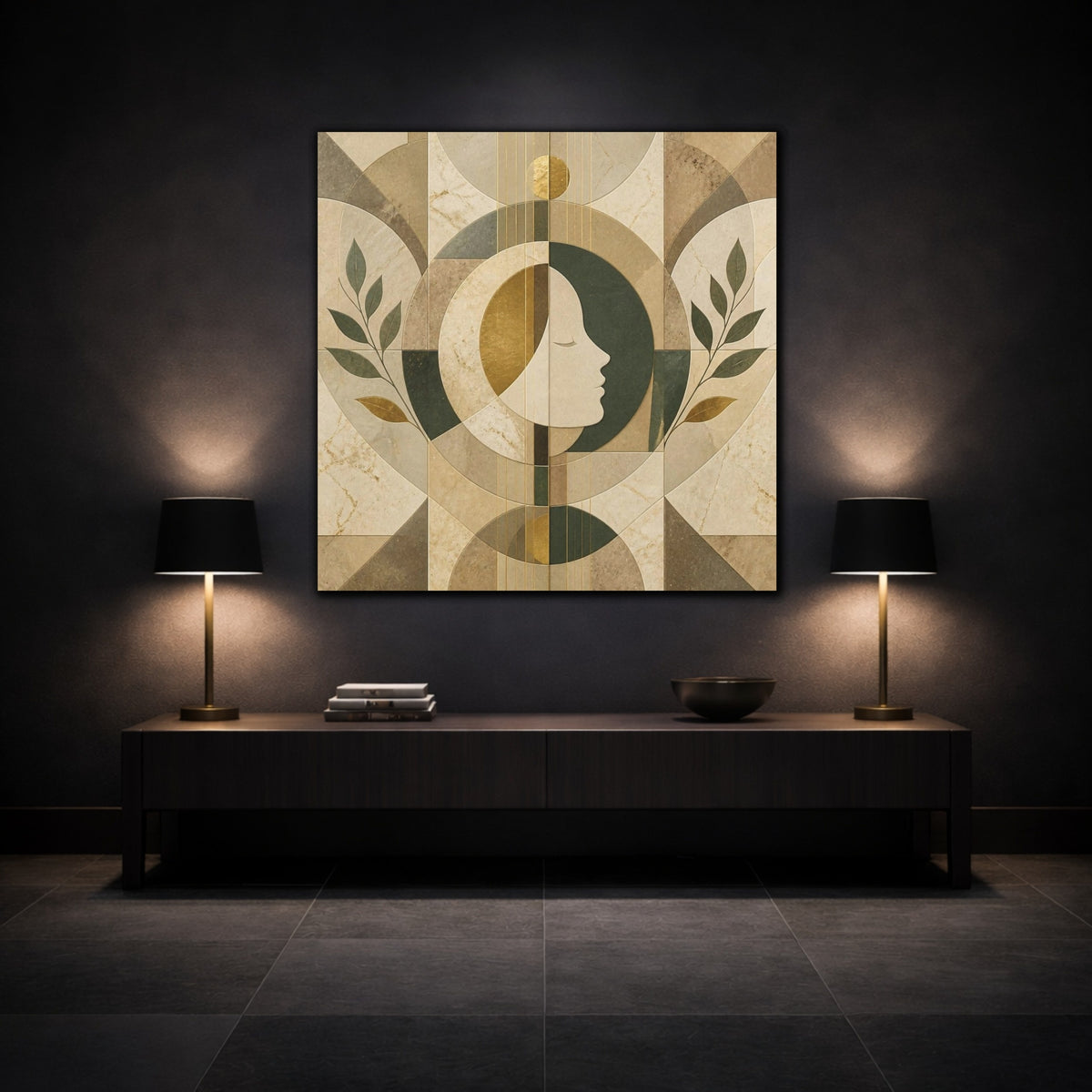 Mockup 3. Abstract Contemplative Face shown as canvas print
