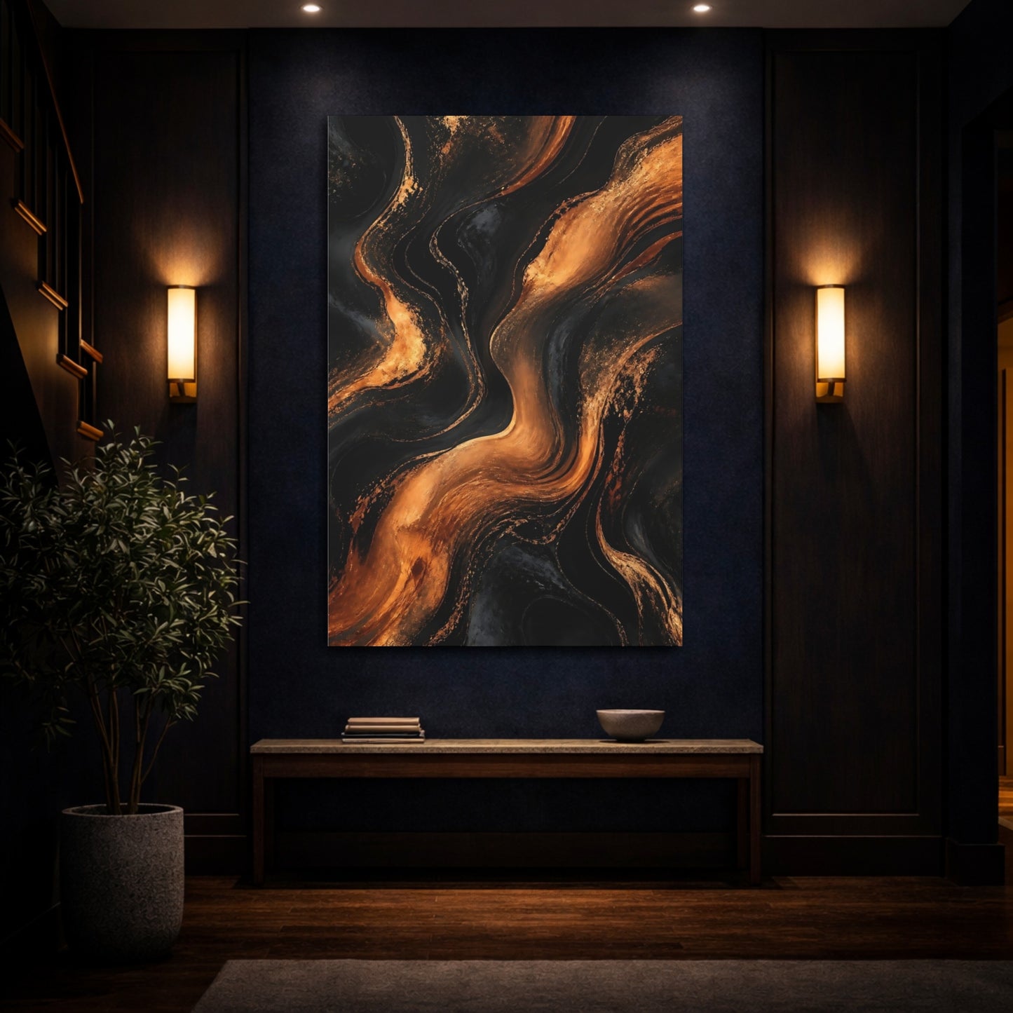 Mockup 4. Abstract Copper Swirl shown as canvas print
