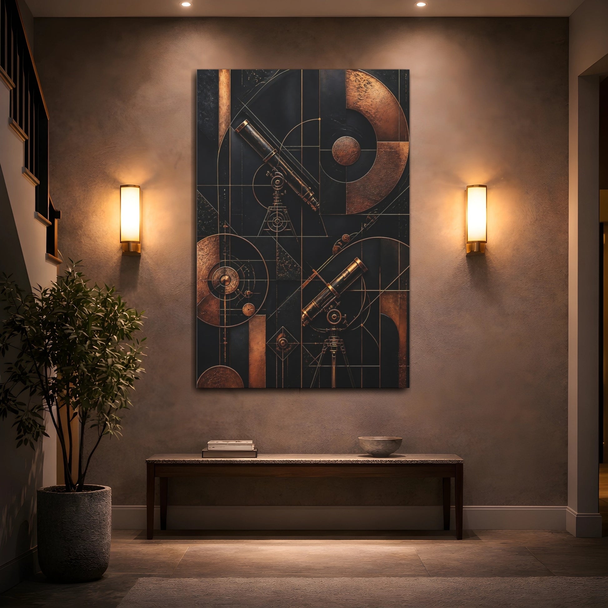 Mockup 2. Abstract Copper Telescope shown as canvas print