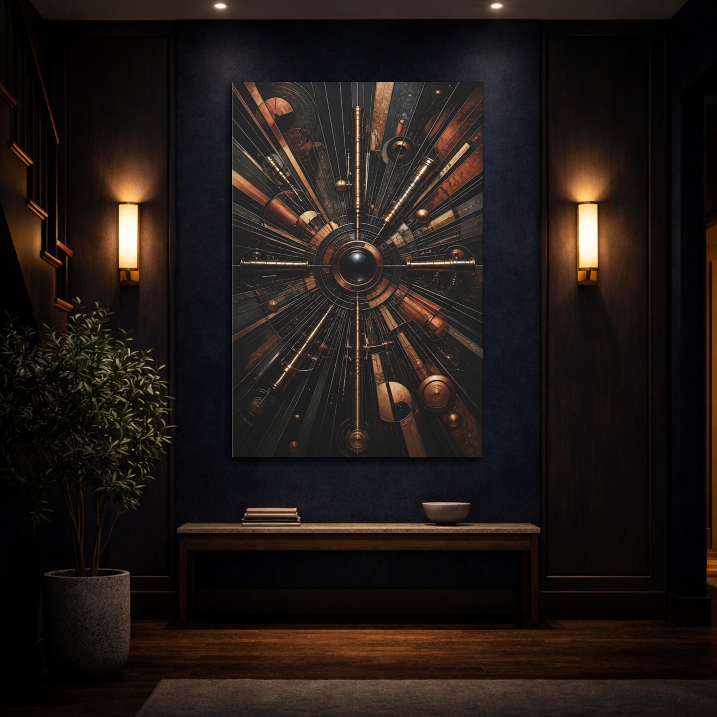 Mockup 4. Abstract Copper Telescope shown as canvas print