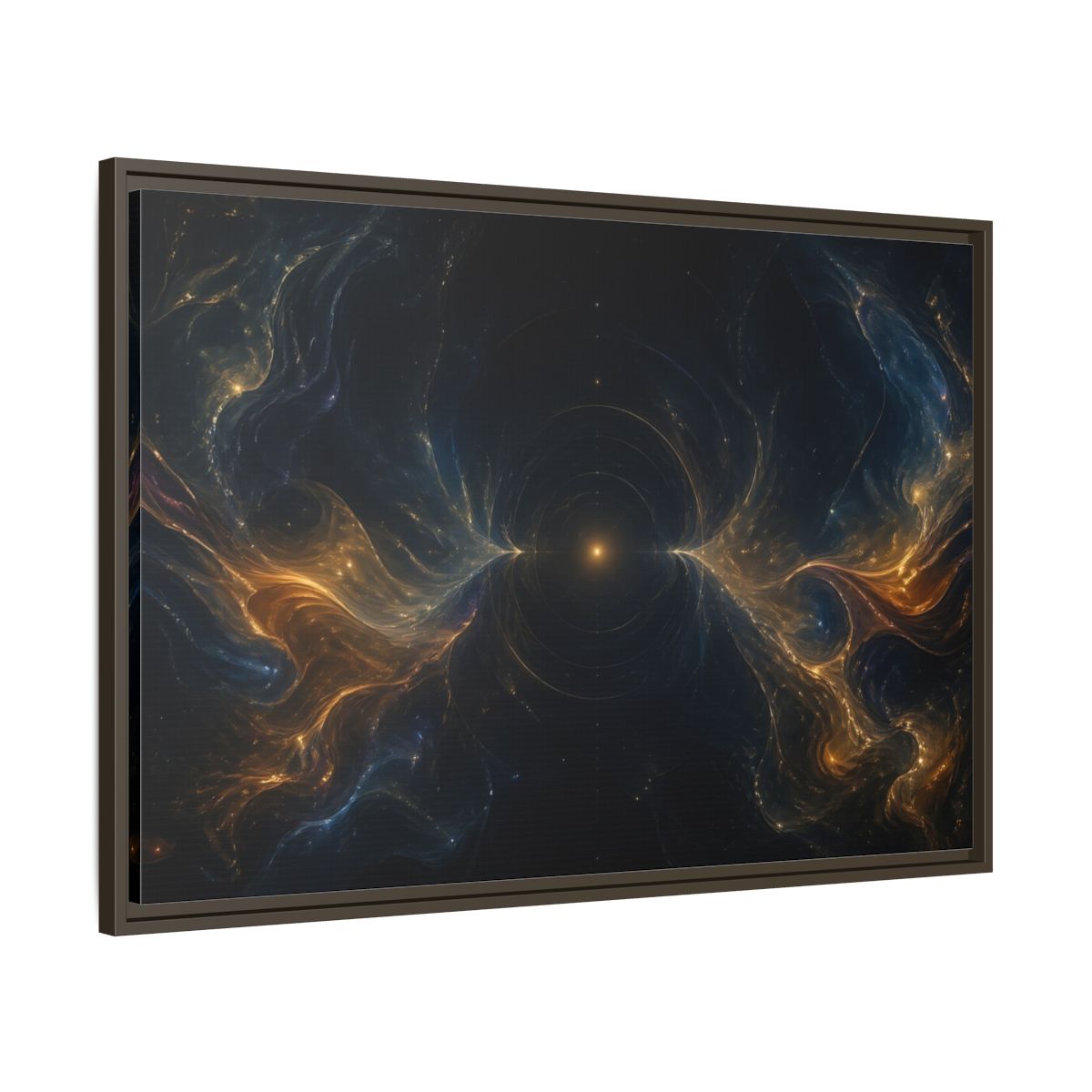 Main Mockup. Abstract Cosmic Energy Blue Gold Abstract shown as stretched canvas wall art