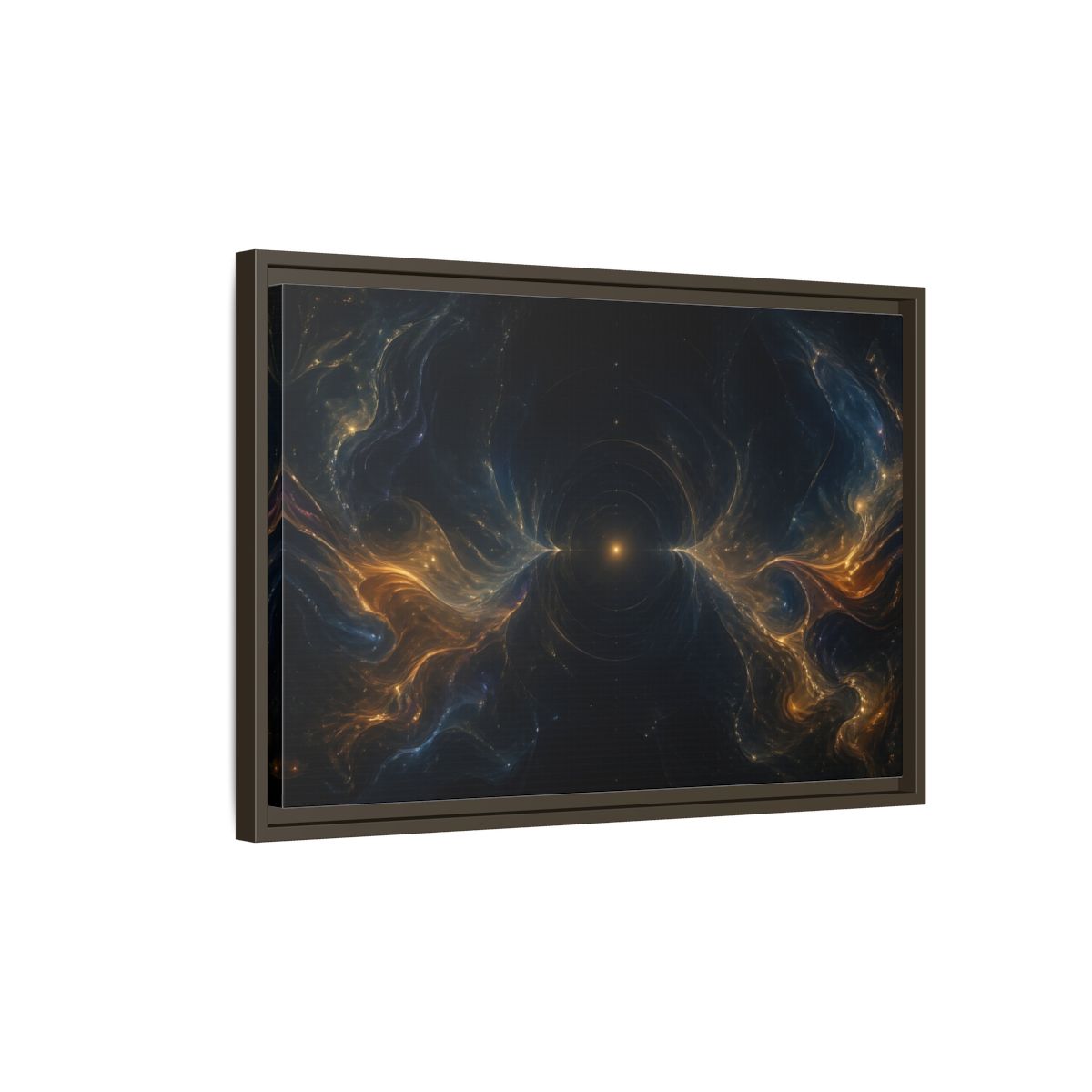 Side Mockup 2. Abstract Cosmic Energy Blue Gold Abstract shown as stretched canvas wall art
