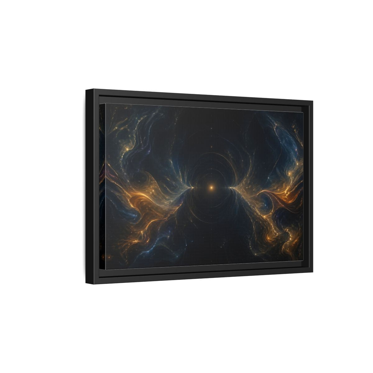 Side Mockup 6. Abstract Cosmic Energy Blue Gold Abstract shown as stretched canvas wall art