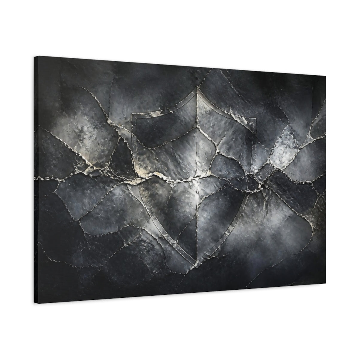 Main Mockup. Abstract Cracked Stone Shield shown as canvas print