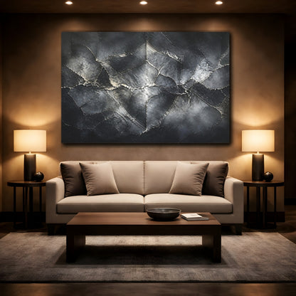 Mockup 2. Abstract Cracked Stone Shield shown as canvas print