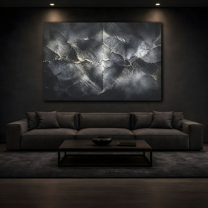 Mockup 3. Abstract Cracked Stone Shield shown as canvas print