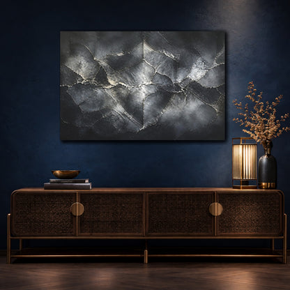 Mockup 4. Abstract Cracked Stone Shield shown as canvas print
