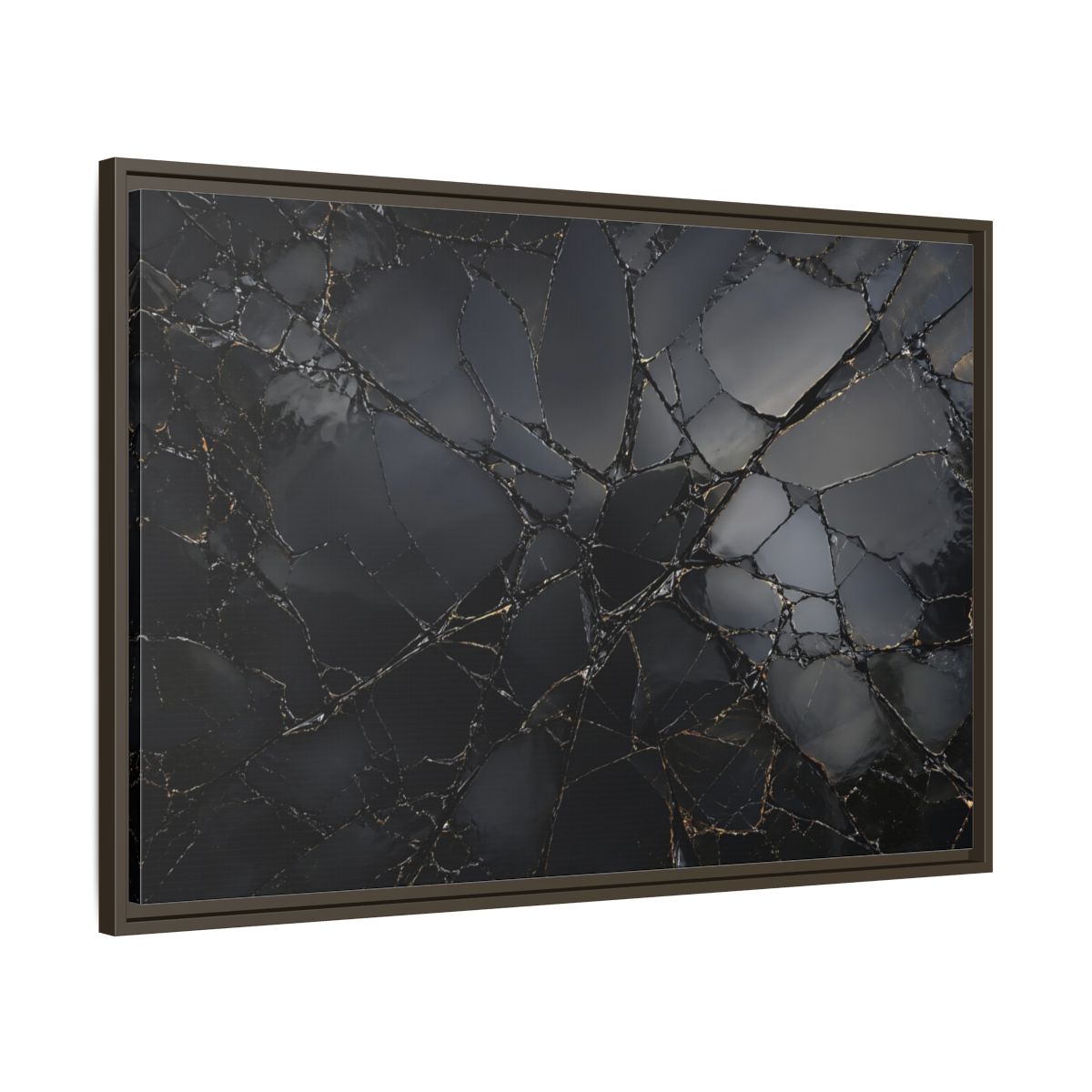 Main Mockup. Abstract Cracked Surface Black And Gold shown as stretched canvas wall art