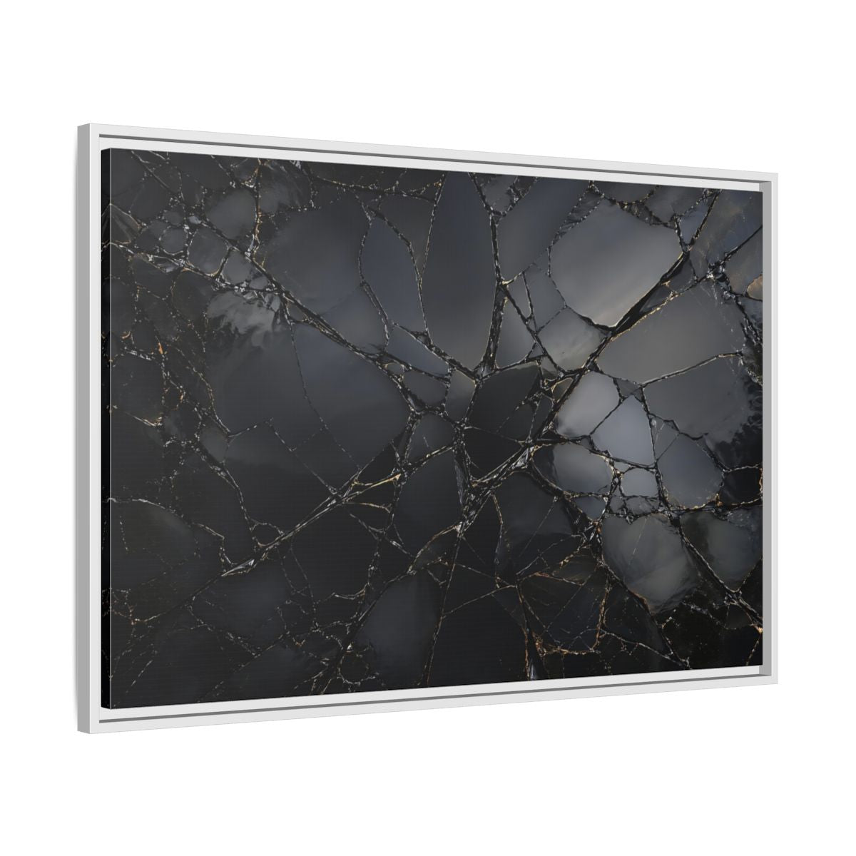 Side Mockup 9. Abstract Cracked Surface Black And Gold shown as stretched canvas wall art