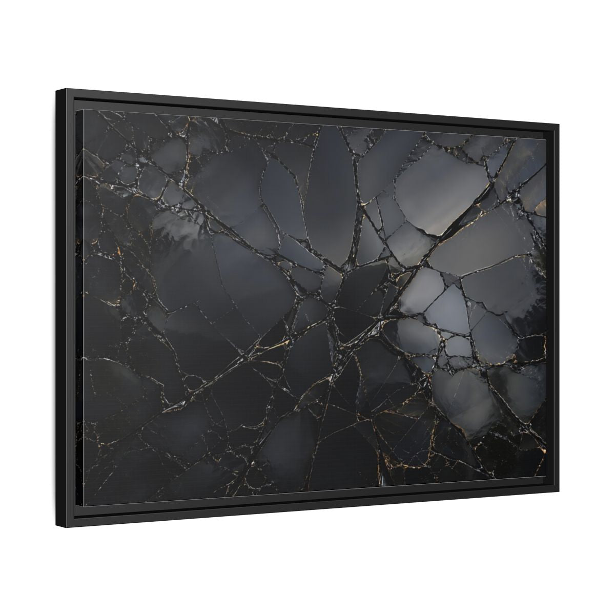 Side Mockup 14. Abstract Cracked Surface Black And Gold shown as stretched canvas wall art