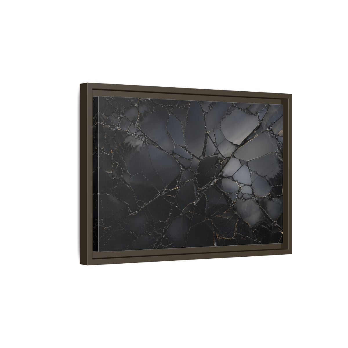 Side Mockup 5. Abstract Cracked Surface Black And Gold shown as stretched canvas wall art