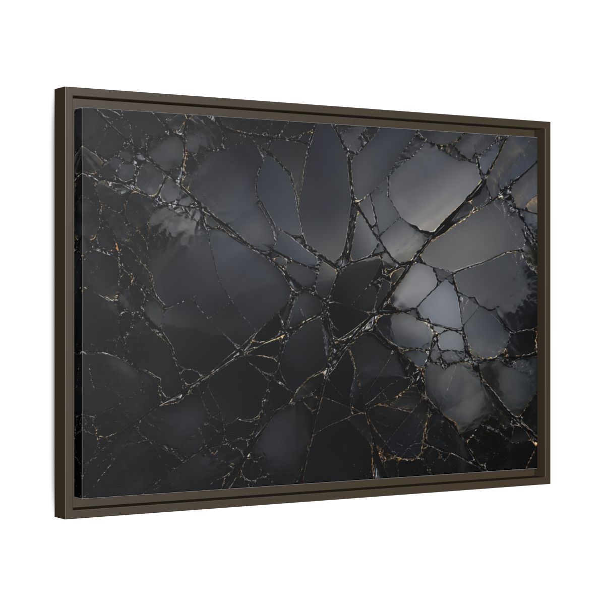 Side Mockup 11. Abstract Cracked Surface Black And Gold shown as stretched canvas wall art