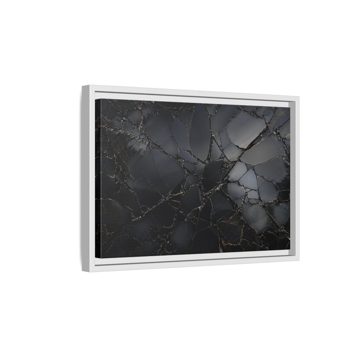Side Mockup 4. Abstract Cracked Surface Black And Gold shown as stretched canvas wall art