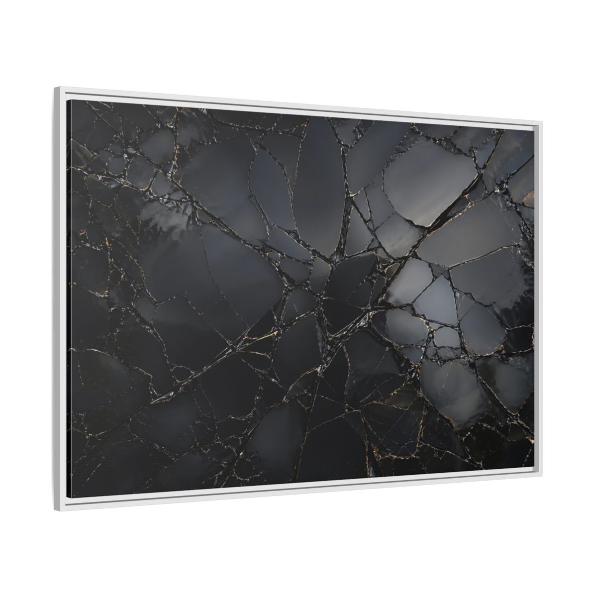 Side Mockup 7. Abstract Cracked Surface Black And Gold shown as stretched canvas wall art