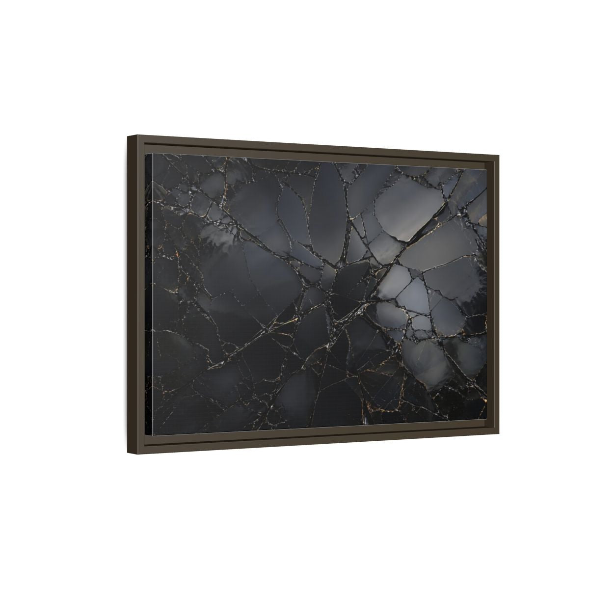 Side Mockup 2. Abstract Cracked Surface Black And Gold shown as stretched canvas wall art