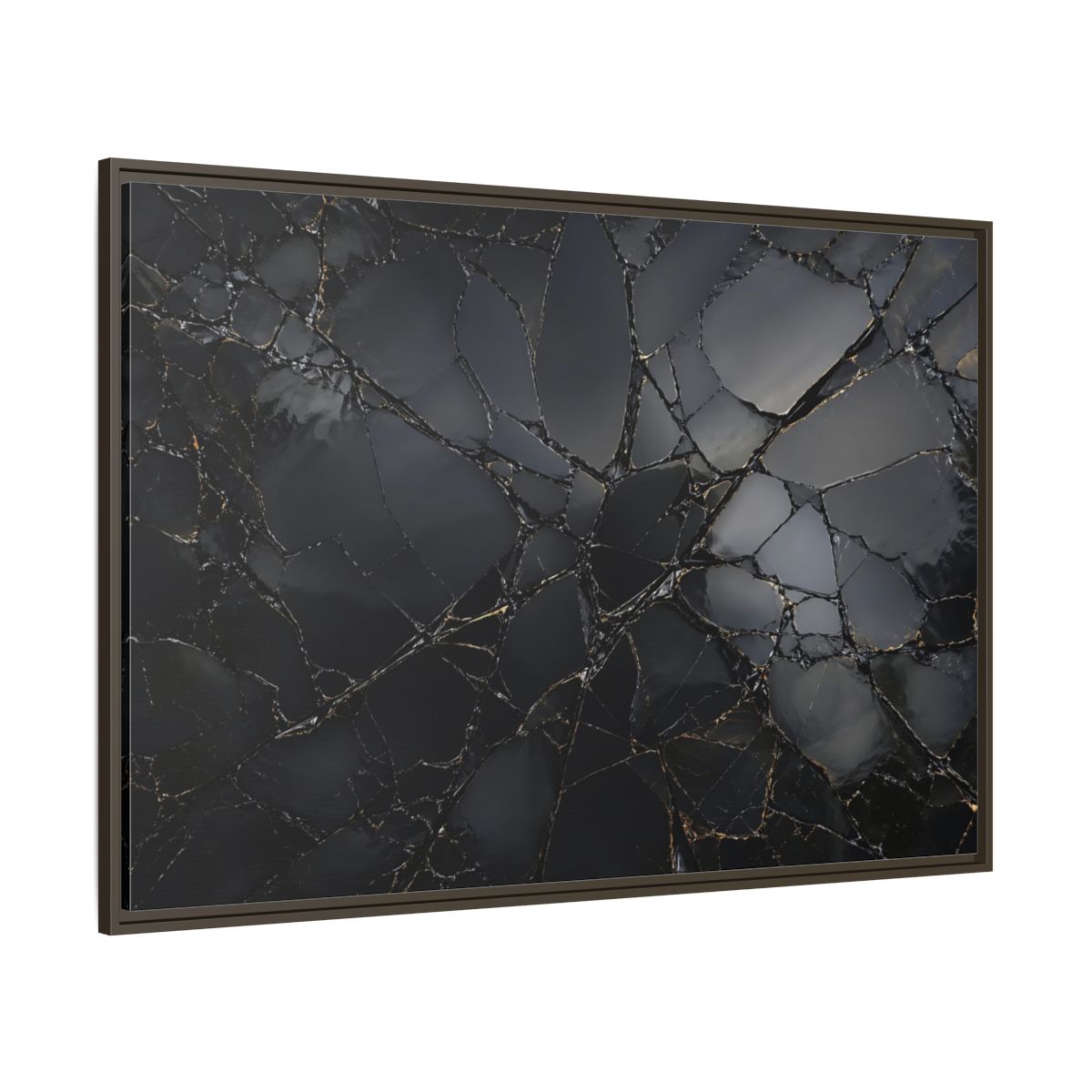 Side Mockup 8. Abstract Cracked Surface Black And Gold shown as stretched canvas wall art