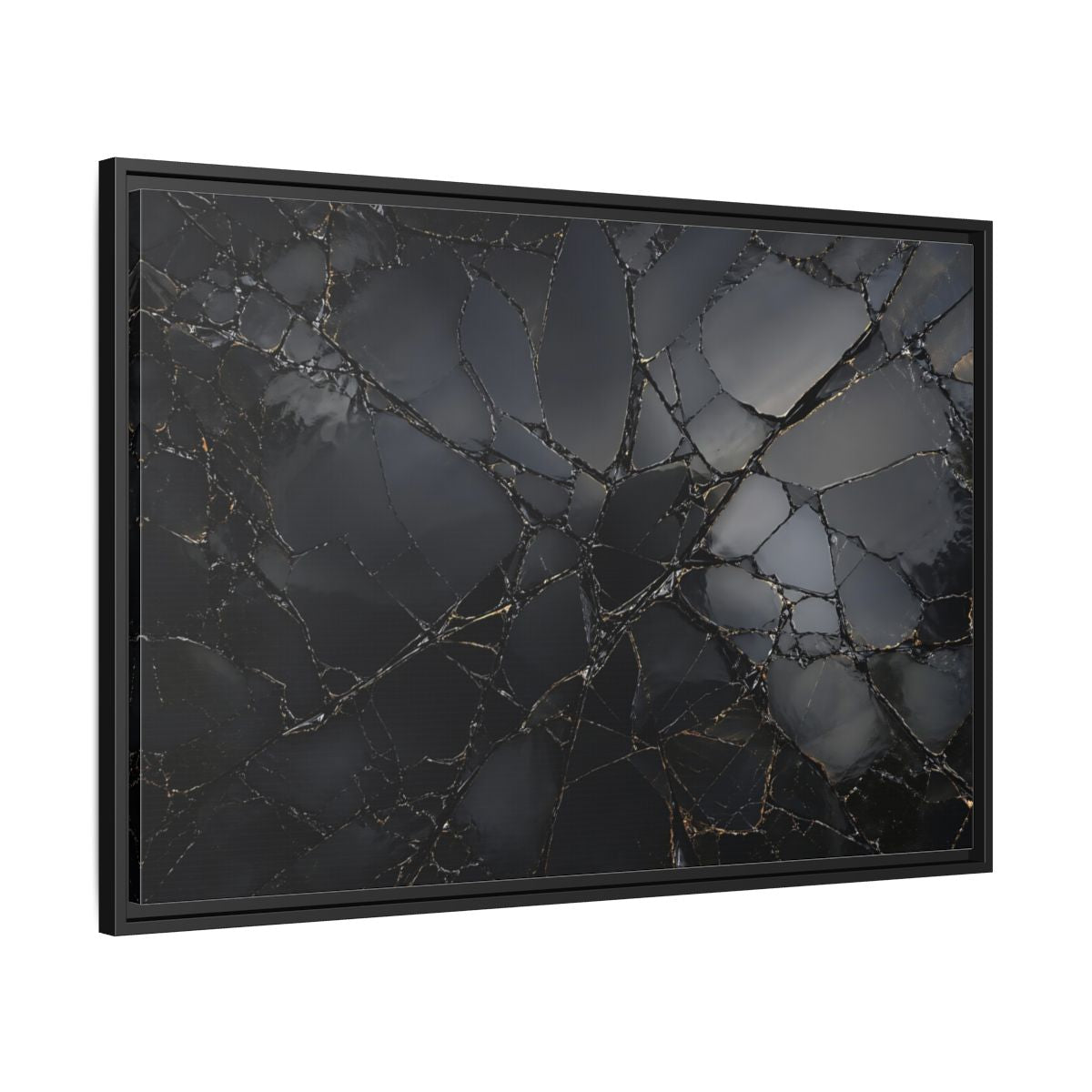 Side Mockup 13. Abstract Cracked Surface Black And Gold shown as stretched canvas wall art