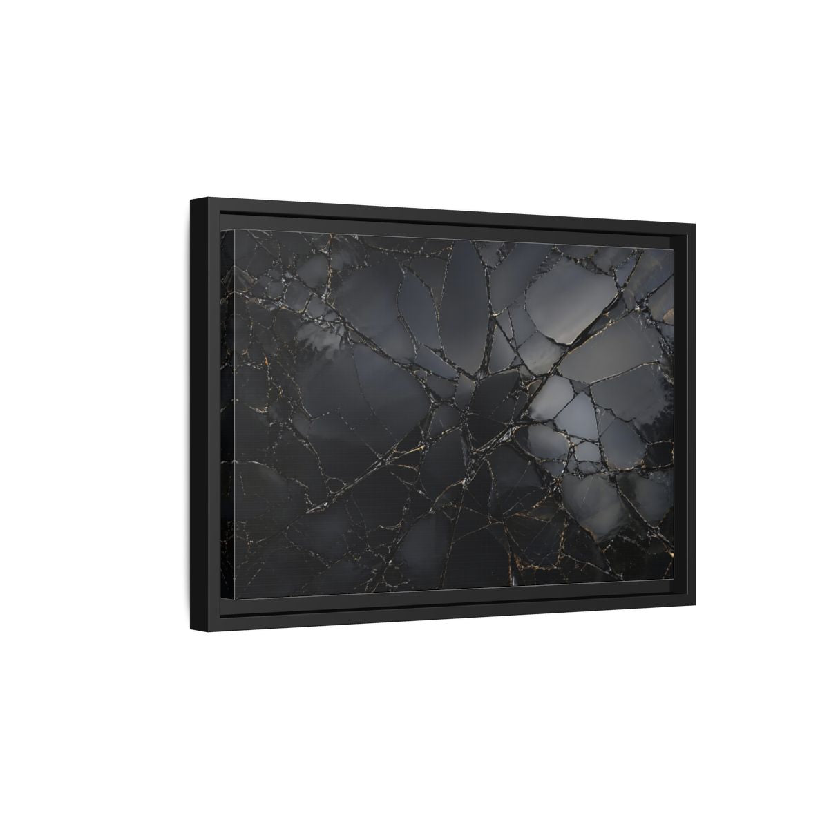 Side Mockup 6. Abstract Cracked Surface Black And Gold shown as stretched canvas wall art