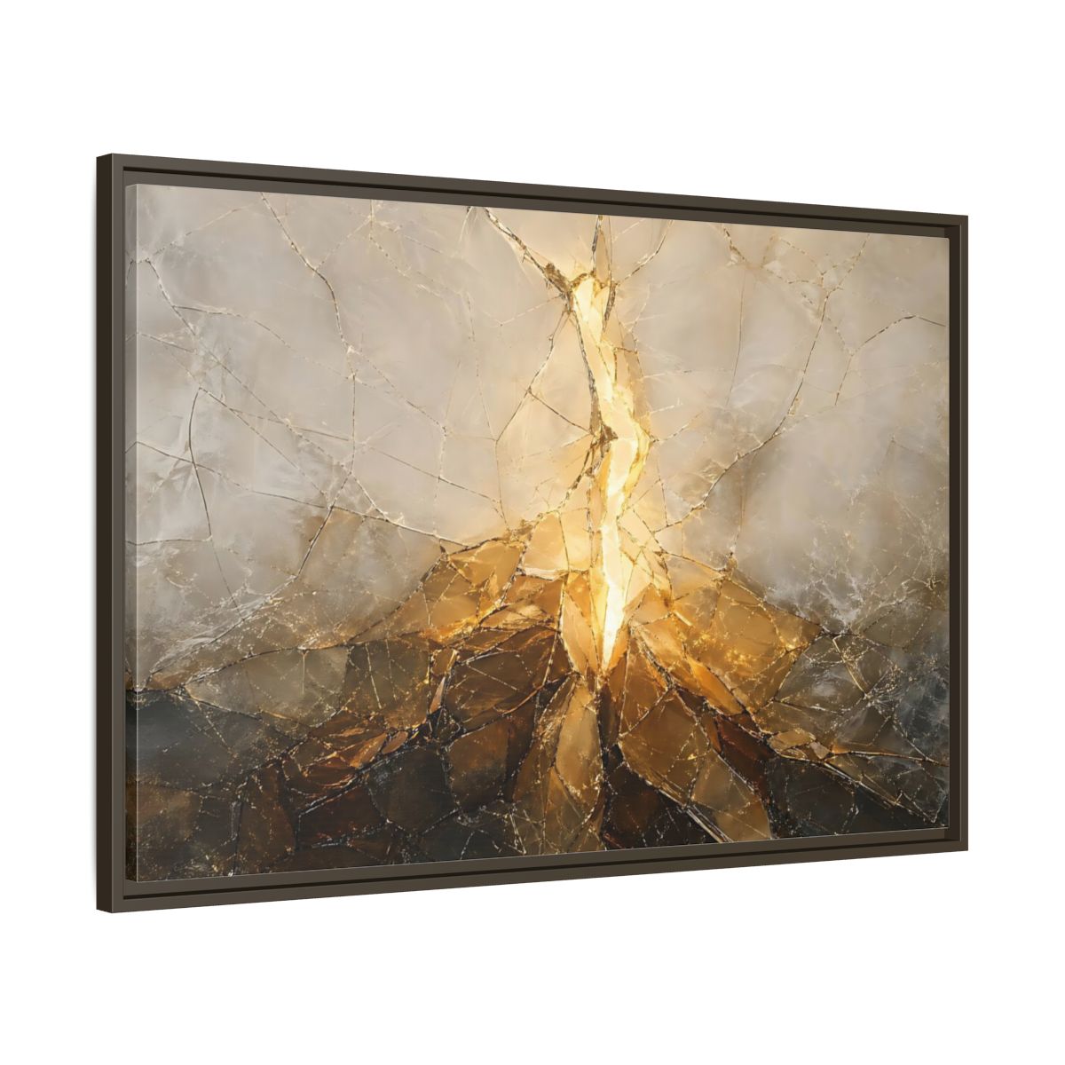 Main Mockup. Abstract Cracked Texture Gold And Gray Abstract shown as stretched canvas wall art
