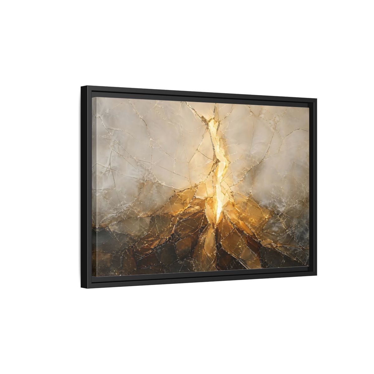 Side Mockup 3. Abstract Cracked Texture Gold And Gray Abstract shown as stretched canvas wall art