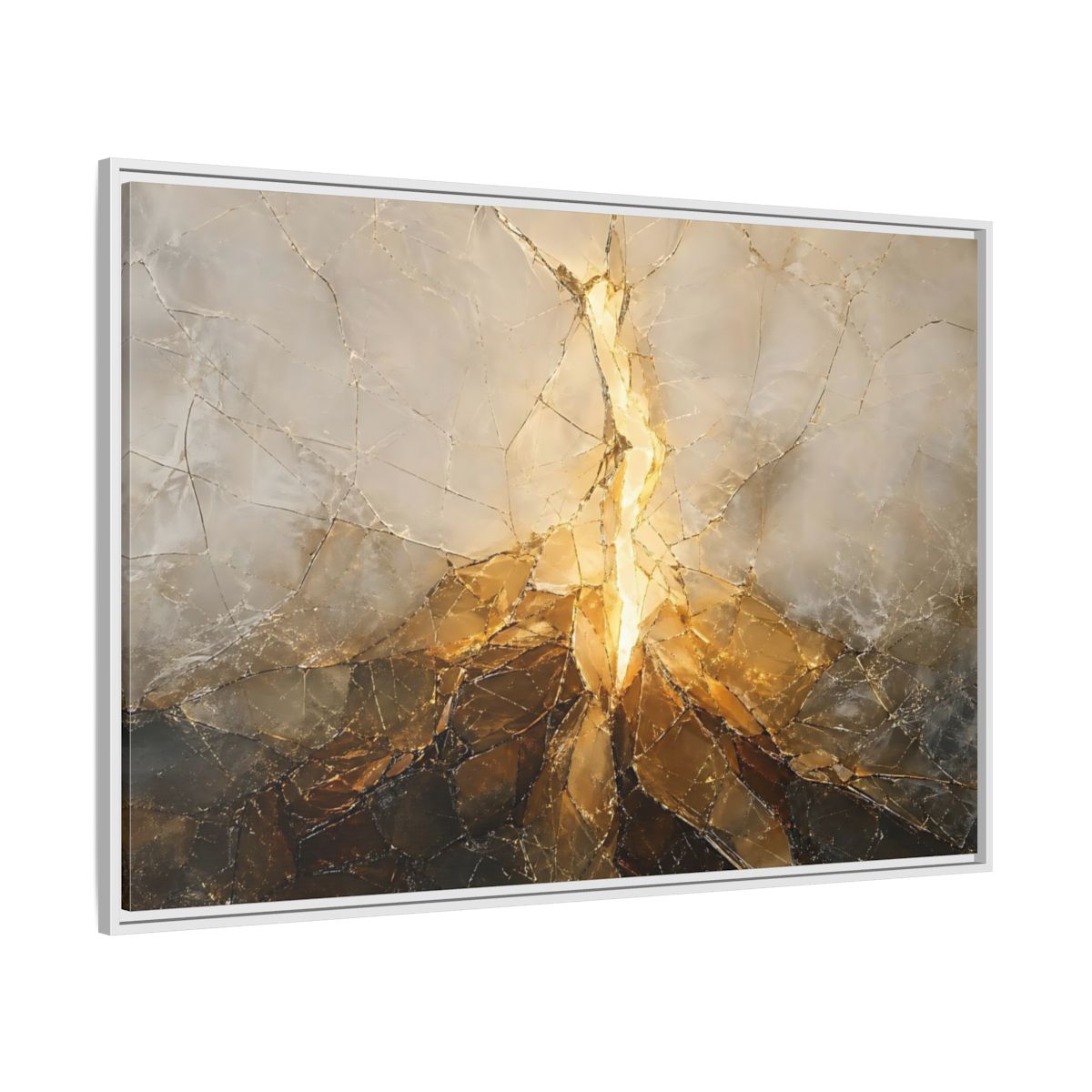 Side Mockup 7. Abstract Cracked Texture Gold And Gray Abstract shown as stretched canvas wall art