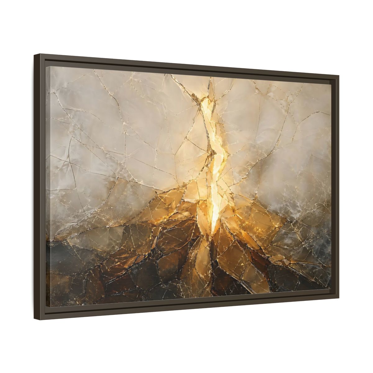 Side Mockup 11. Abstract Cracked Texture Gold And Gray Abstract shown as stretched canvas wall art