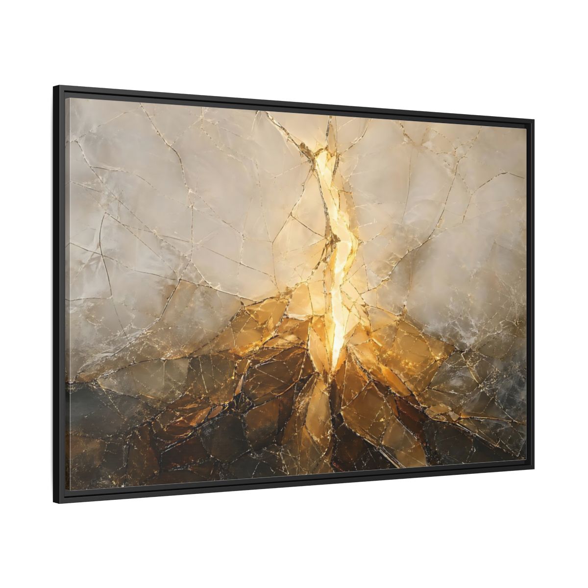 Side Mockup 12. Abstract Cracked Texture Gold And Gray Abstract shown as stretched canvas wall art