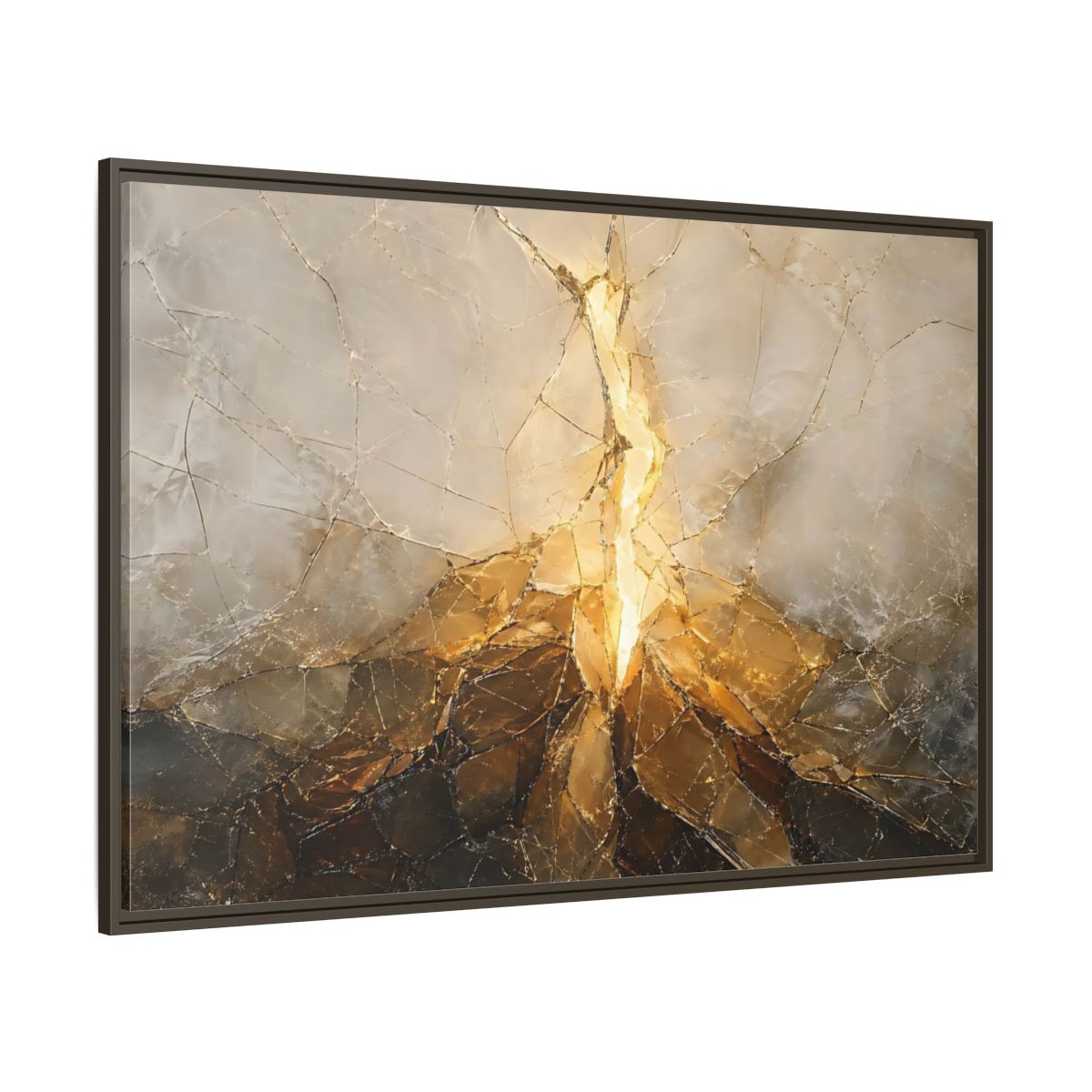 Side Mockup 8. Abstract Cracked Texture Gold And Gray Abstract shown as stretched canvas wall art