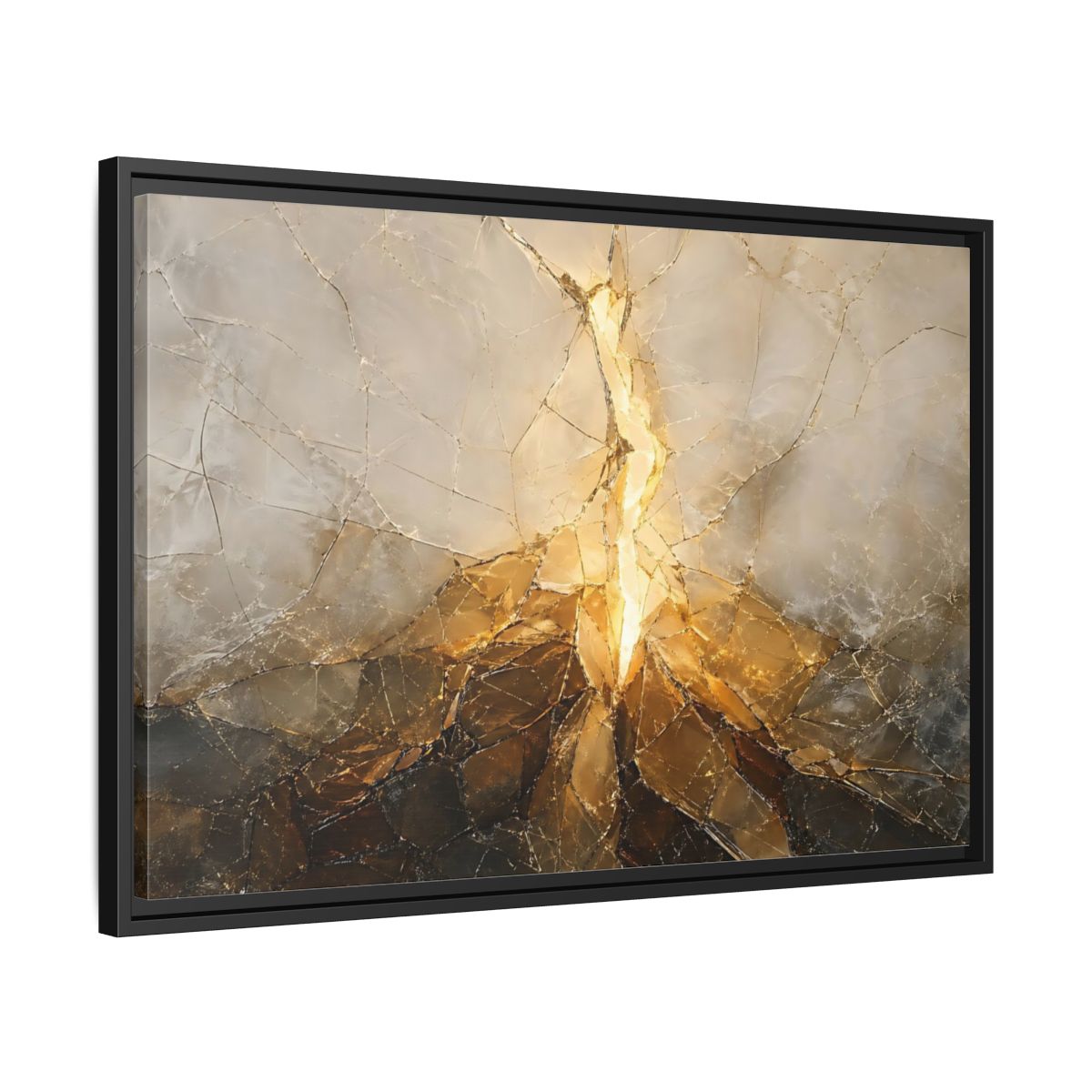 Side Mockup 14. Abstract Cracked Texture Gold And Gray Abstract shown as stretched canvas wall art